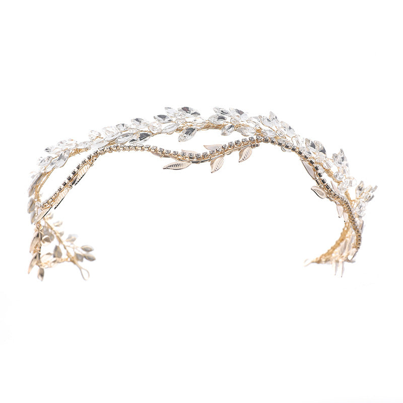 Bridal Crown Rhinestone Crystal Headpiece - Light Gold