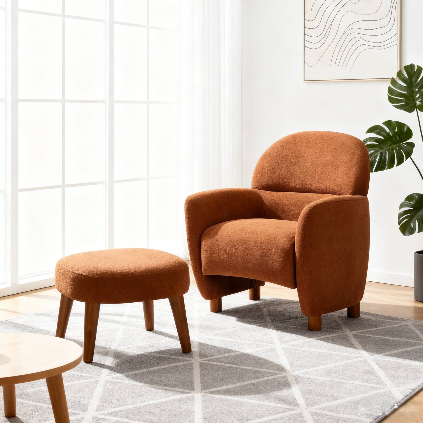Modern Lazy Chair With Footrest Ottoman - Upholstered Leisure Sofa