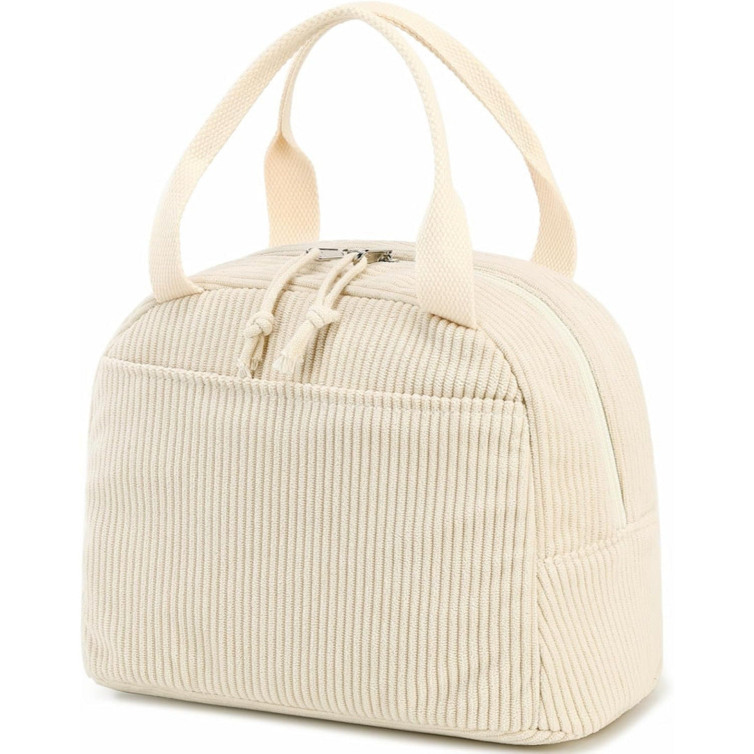 Large Capacity Insulated Lunch Bag - Corduroy Bento Tote with Fresh-Keeping Design