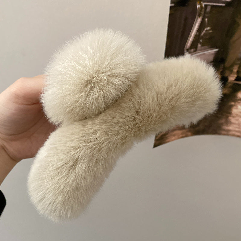 Oversized Plush Rabbit Hair Claw Clip - 16cm Large Fuzzy Hair Accessory
