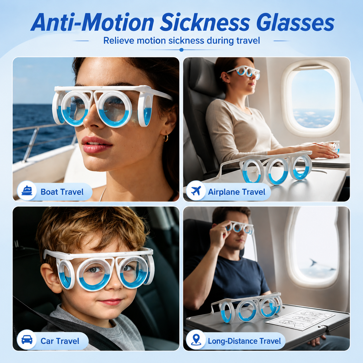 Anti-Motion Sickness Glasses - Travel Nausea Relief for Car, Sea & Air