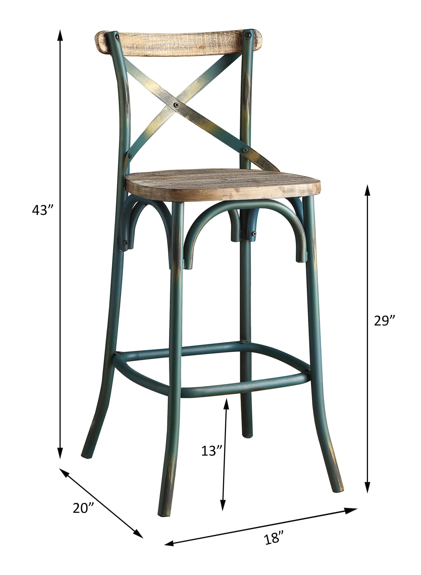 Antique Turquoise & Oak Finish Bar Chair - Zaire Design