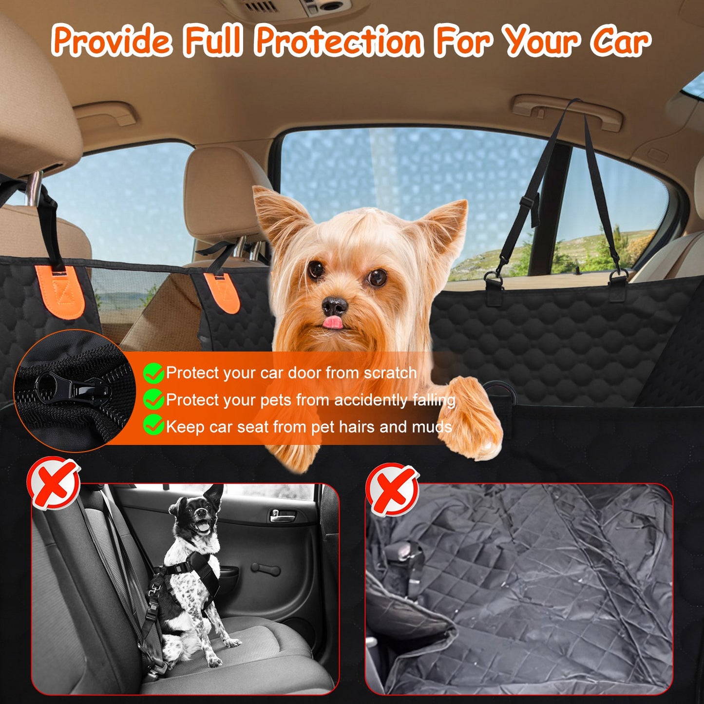 Waterproof Dog Car Seat Cover with Mesh Window & Storage Bags - Universal Fit