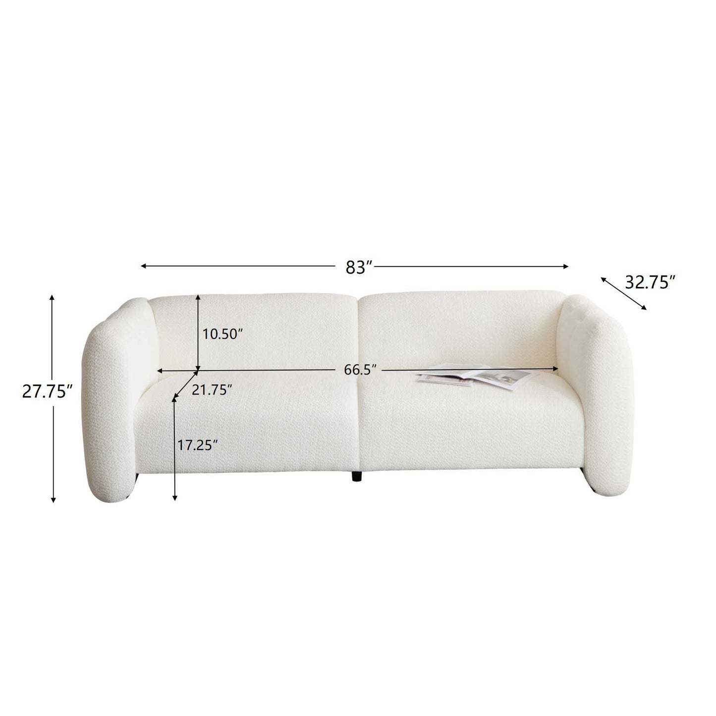 3-Seater Boucle Sofa with Wave Design - White