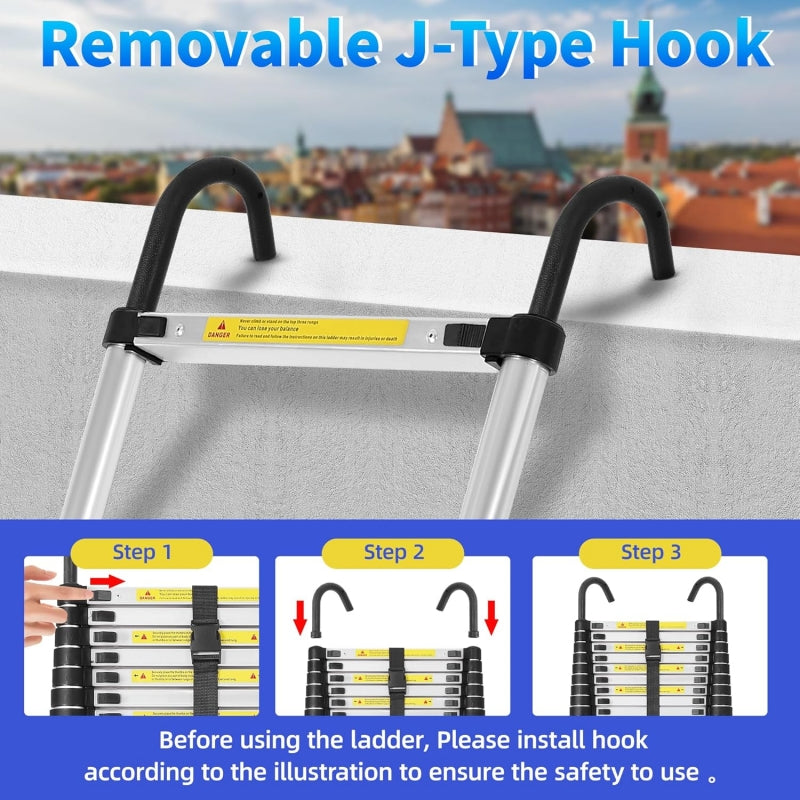 8.5FT Telescopic Aluminum Ladder for Home & Outdoor Use - Portable & Safe