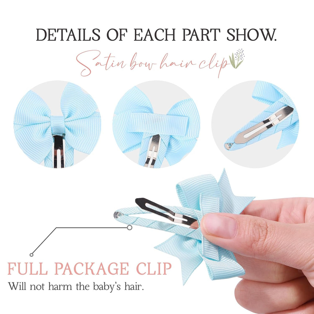 40Pc Baby Hair Bow Clips - Grosgrain Ribbon Snap Barrettes