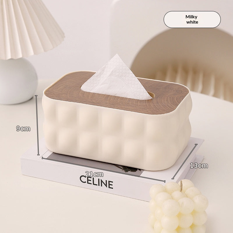Wooden Lid Tissue Box - Bathroom Storage Organizer, Waterproof Plastic Desktop