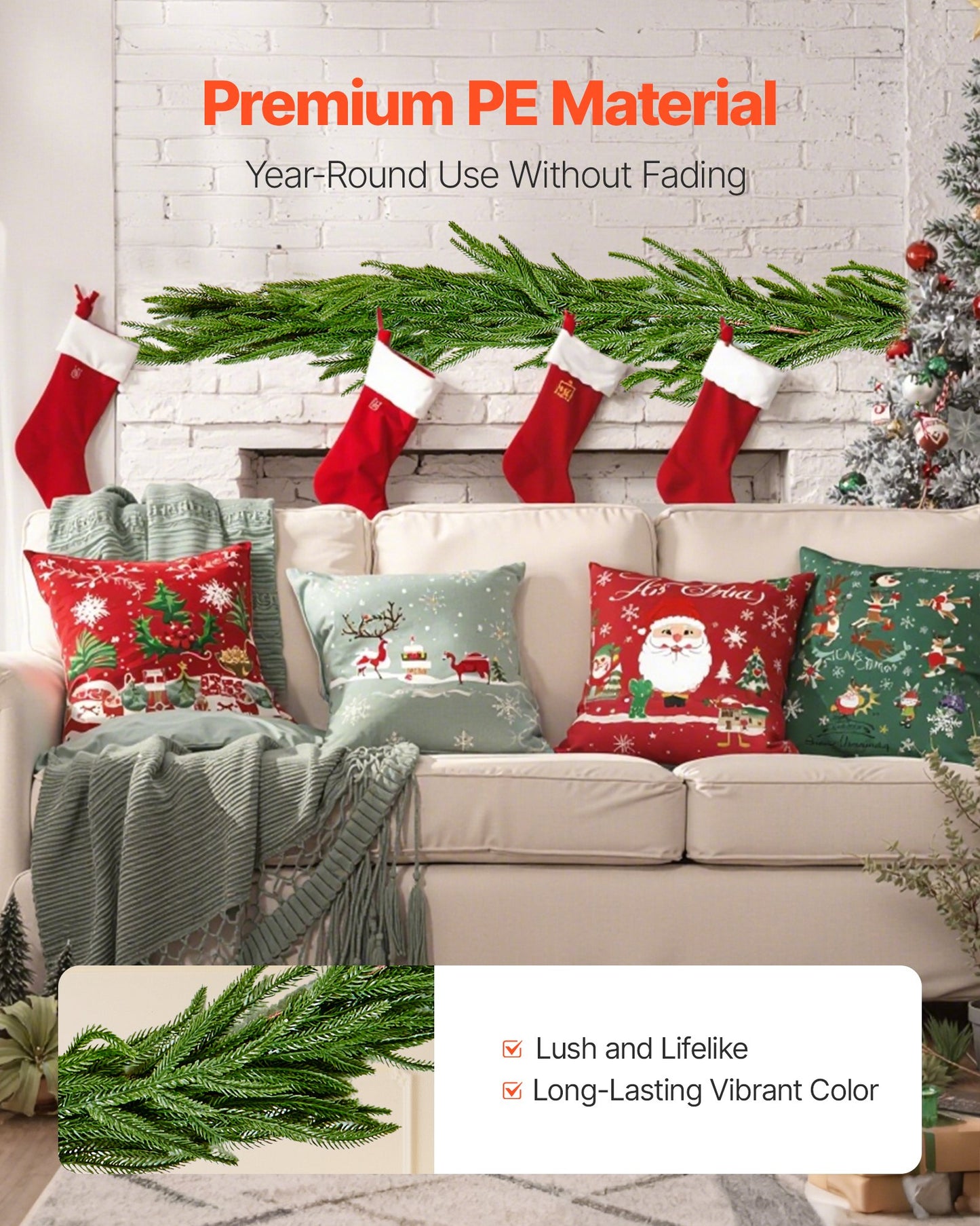6Ft Artificial Norfolk Christmas Garland Green Holiday Decor for Fireplace