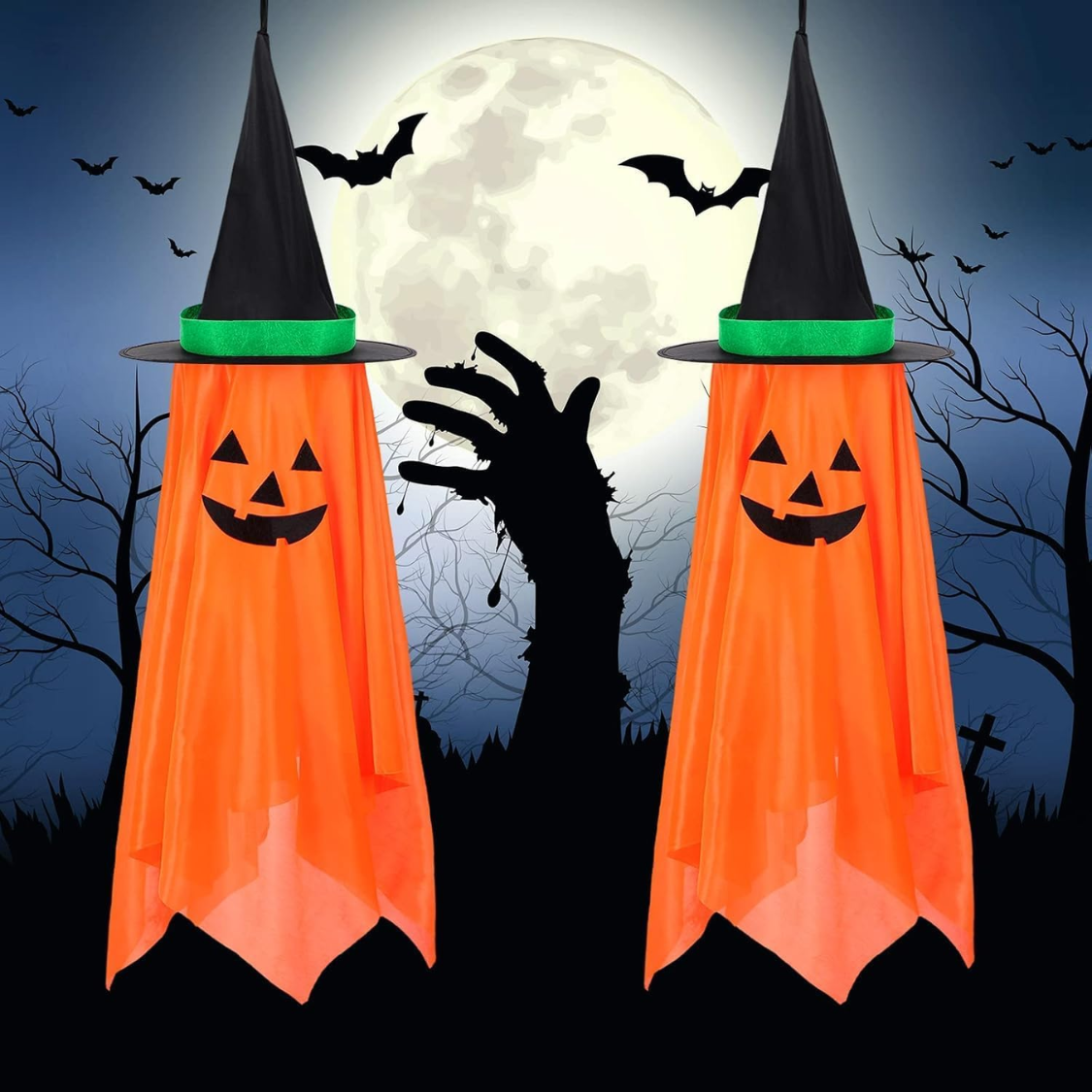 Halloween Pumpkin Witch Hat Ornaments - 2 Pcs Orange Decorations