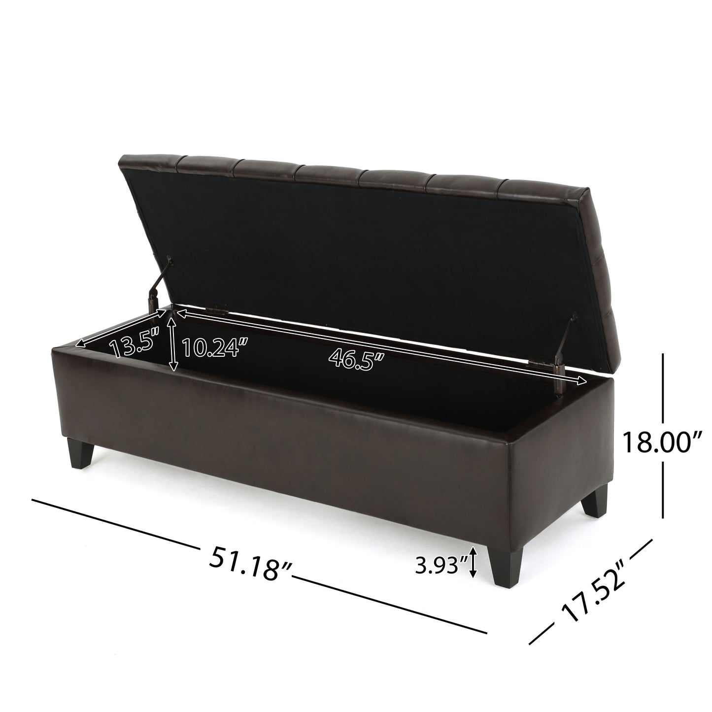 Storage Ottoman Bench - Dark Brown PU, Rubber Wood Legs