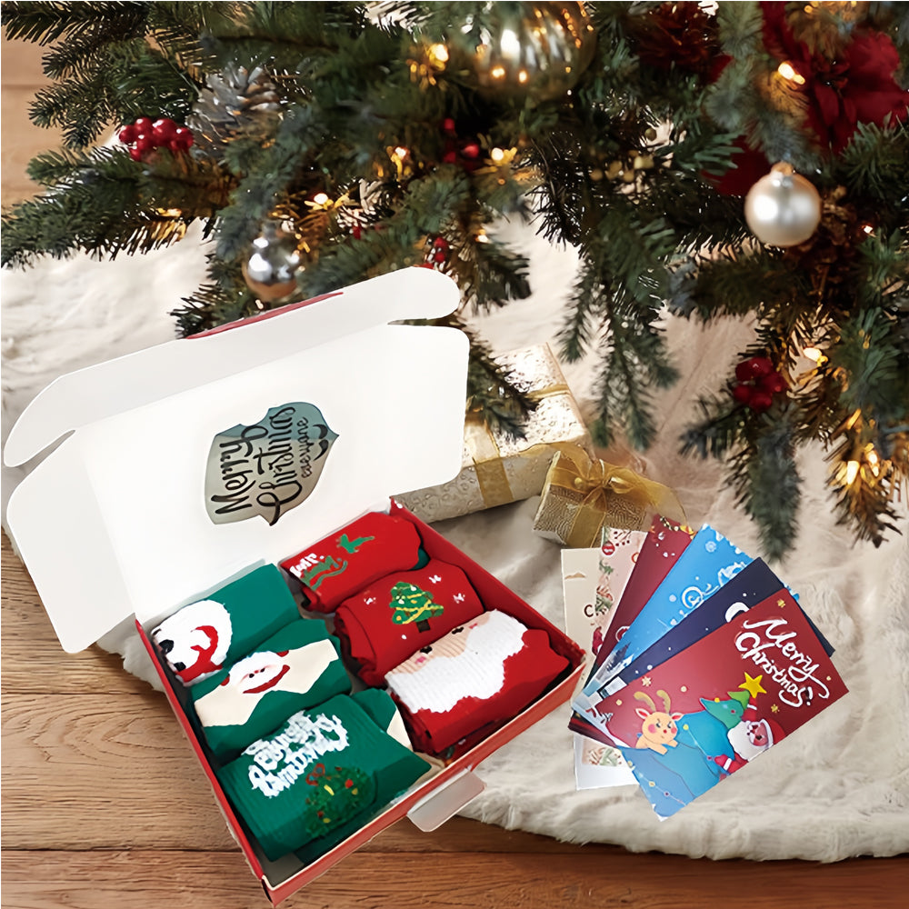 Christmas Socks Gift Set with 6 Greeting Cards - Multicolor