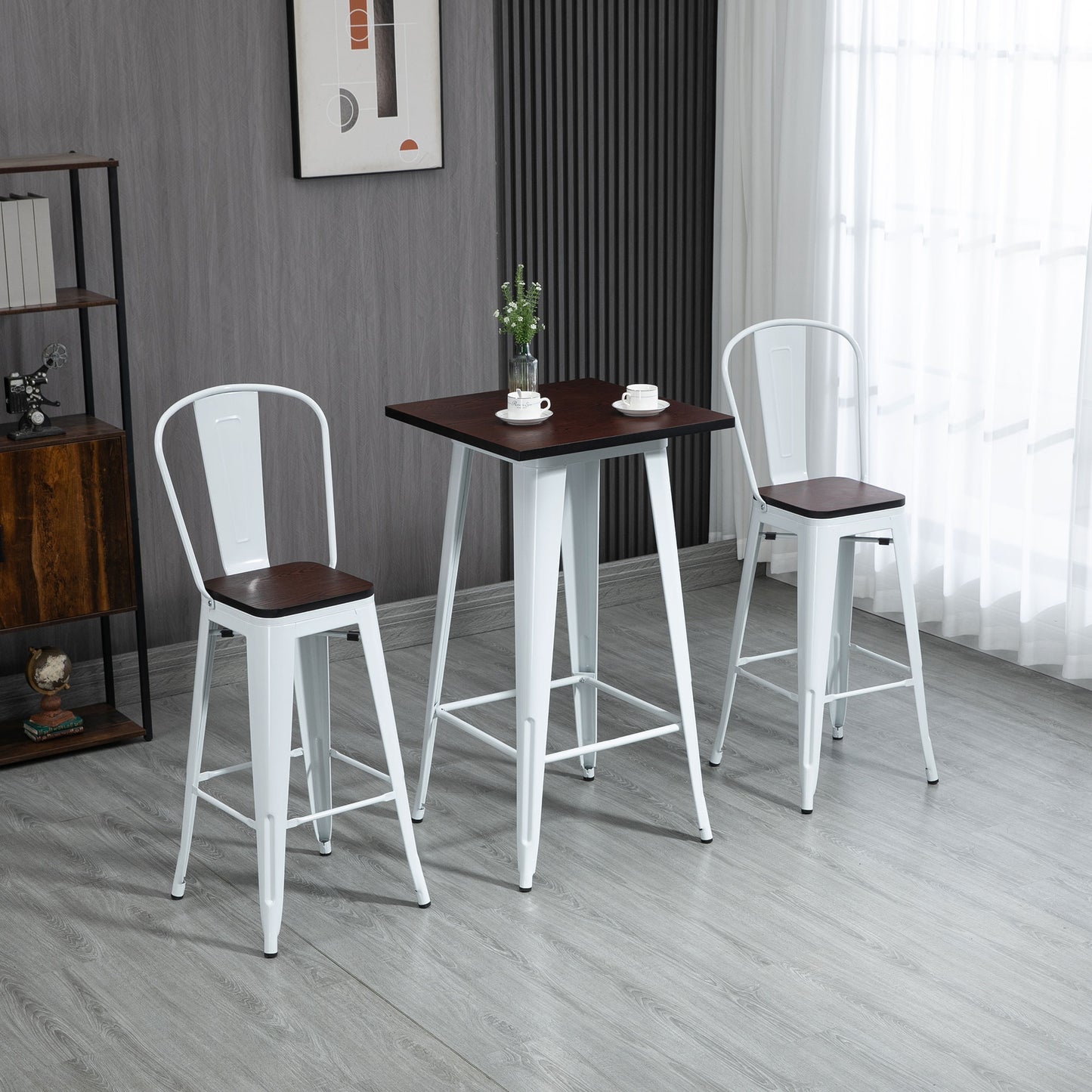 3 Piece Industrial Dining Table Set, Bar Height and Chairs Set with