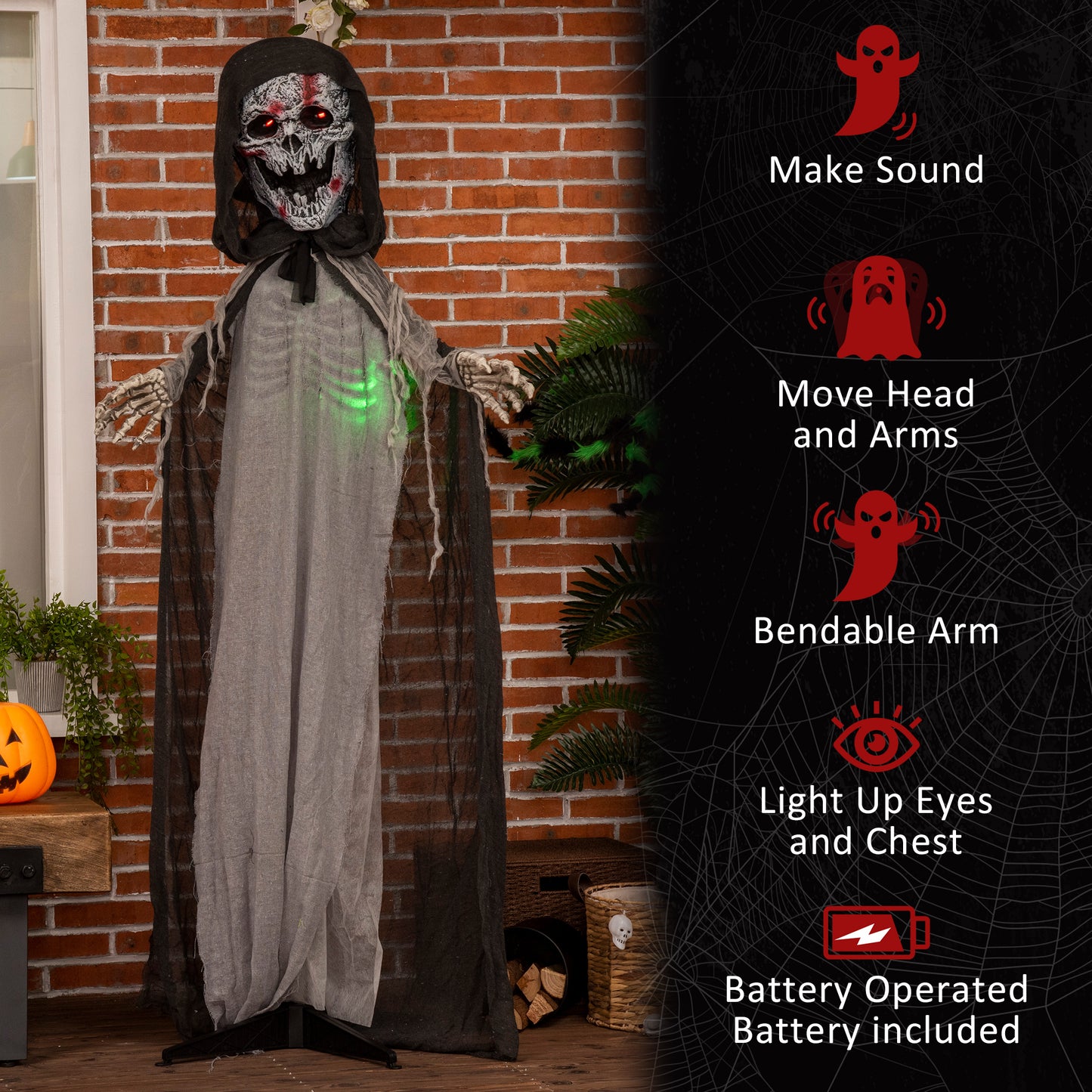 74" Life Size Animated Halloween Skeleton Witch Prop with Sound & Motion