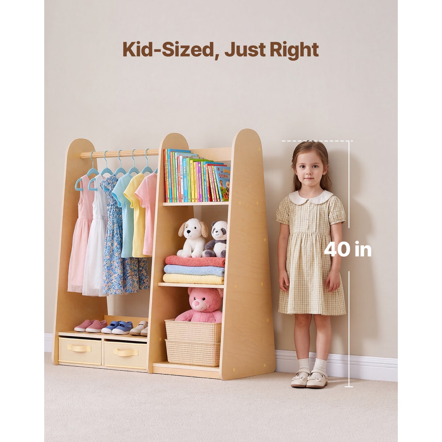 Kids Dress Up Storage Closet with Mirror and Shelves - Toddler Wardrobe Organizer