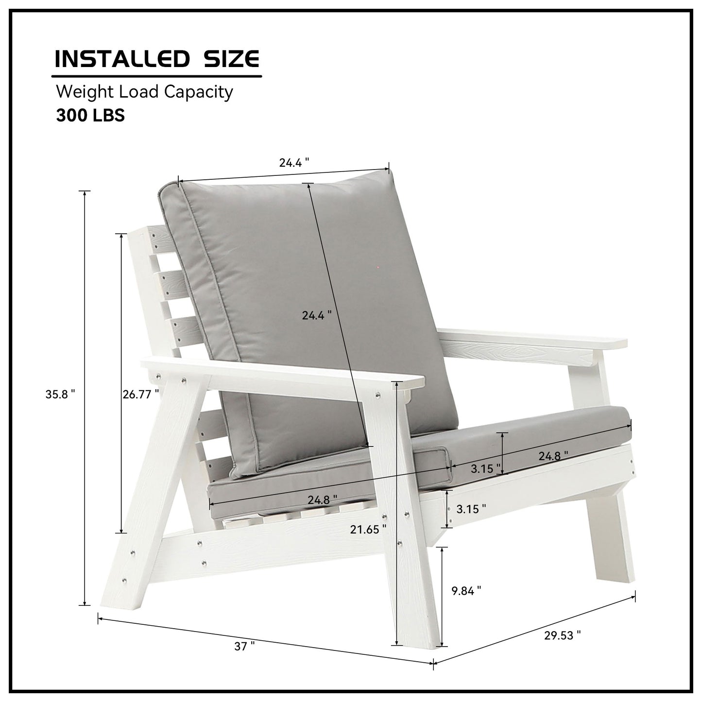 All-Weather Outdoor Single Sofa with Cushion - White/Grey