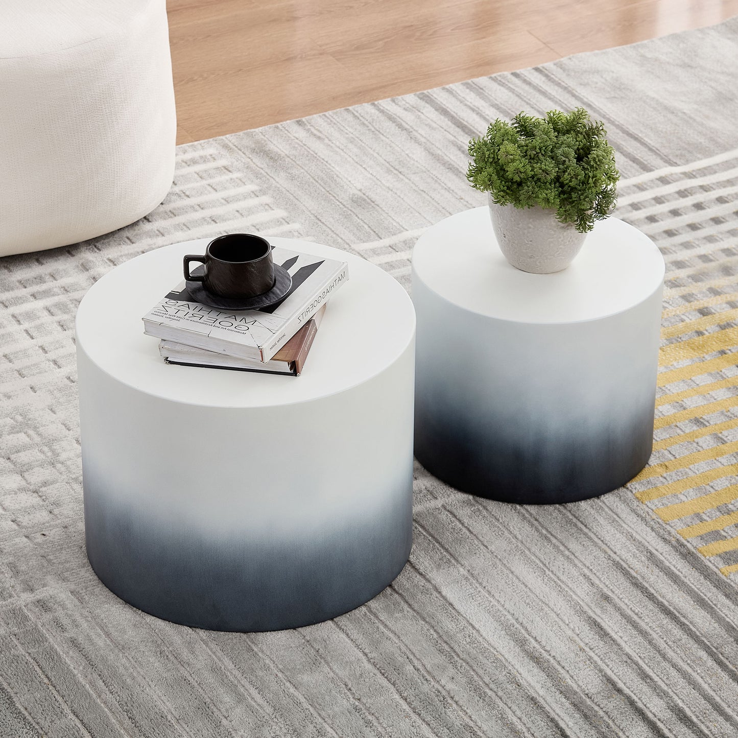 Nesting Coffee Table Set of 2 - Black & White MDF Side Tables