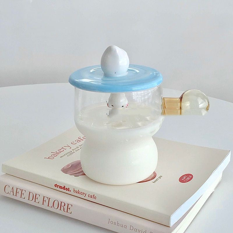 Heat-Resistant Glass Coffee Cup with Handle and Lid - Transparent