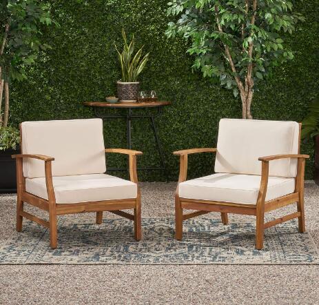 Perla Club Chairs Set of 2 - Cream Acacia Wood