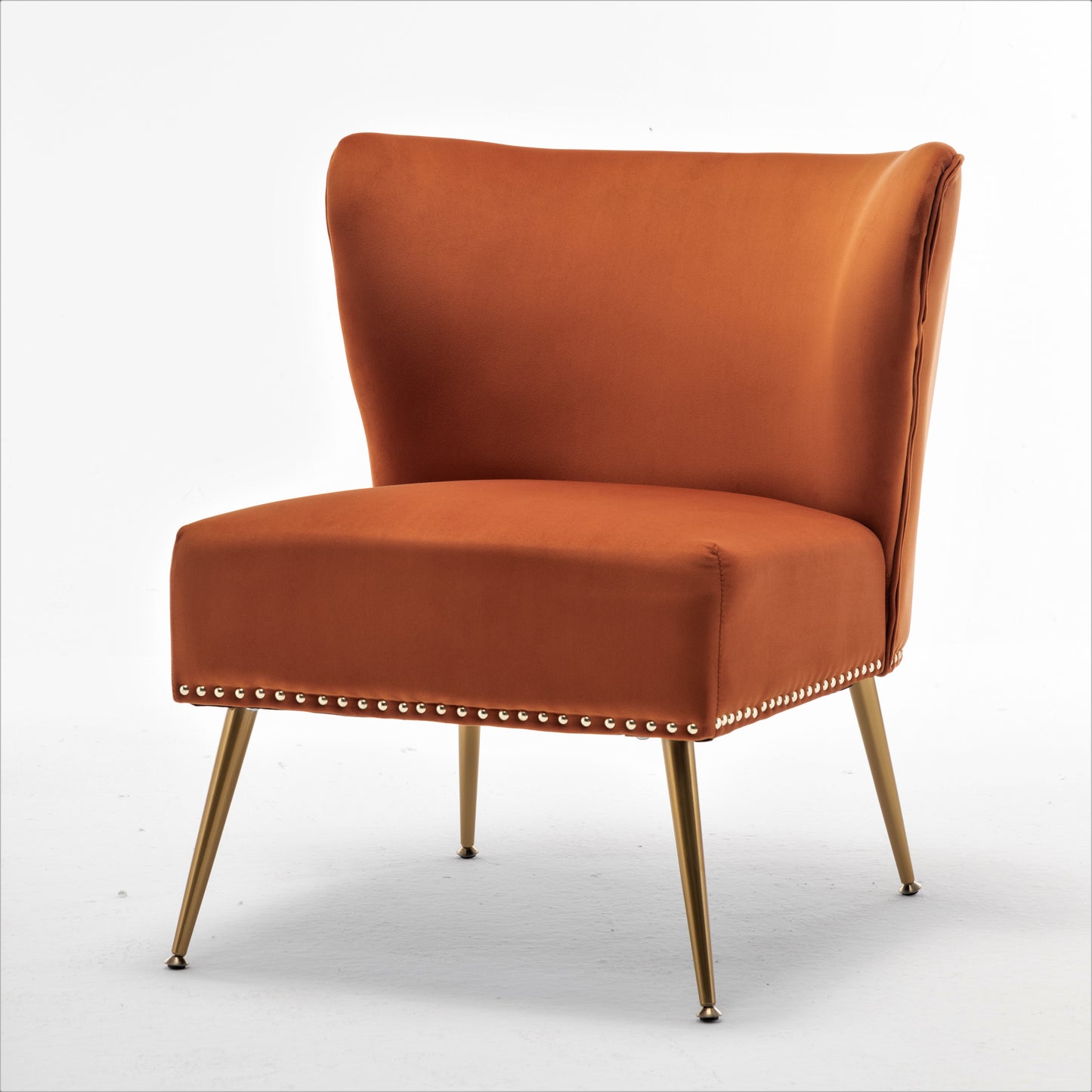Printed Cloth Accent Chair, Armless Slipper Chair With Metal Legs,
