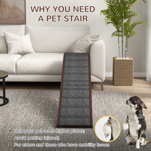 Dog Ramp for Bed with Non-Slip Carpet and Top Platform - 74 x 16 x 25 inches, Brown