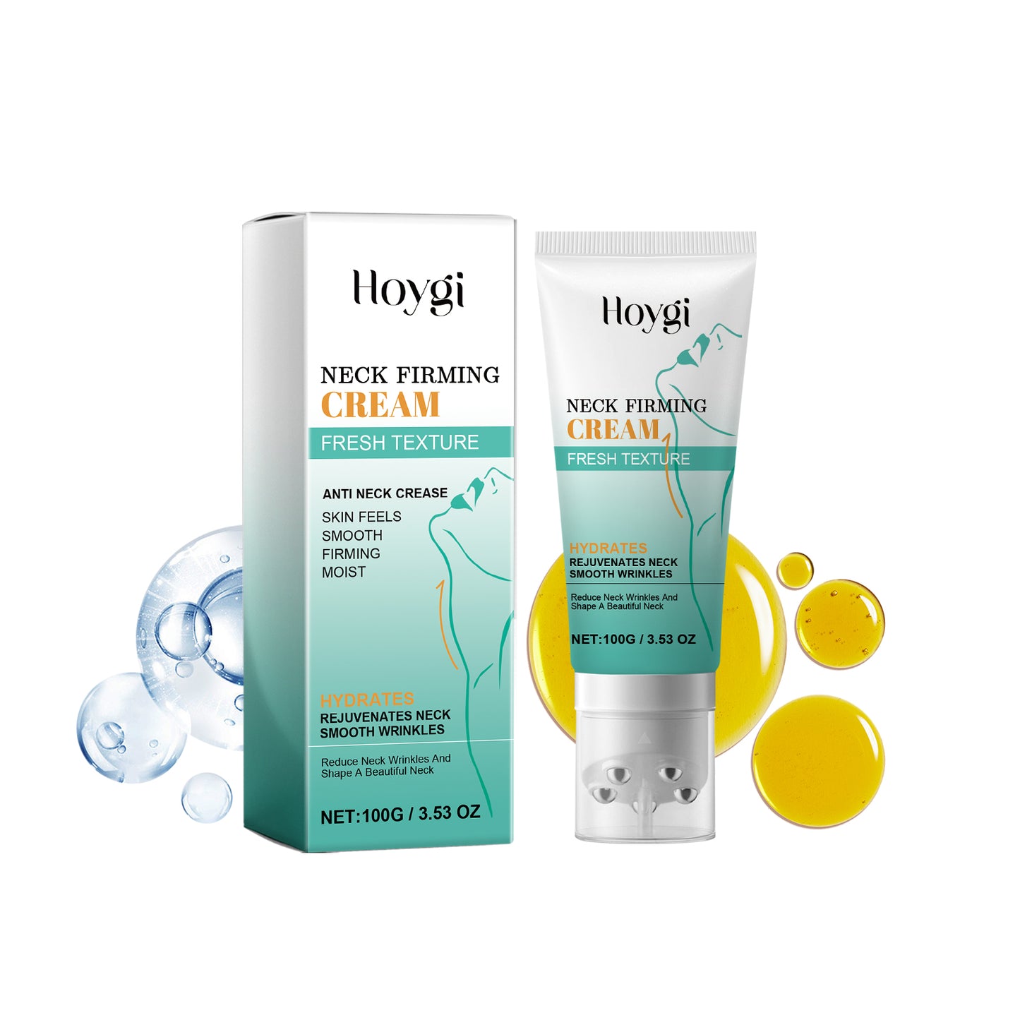 Neck Firming Cream with Metal Roller - Anti-Aging & Skin Tightening