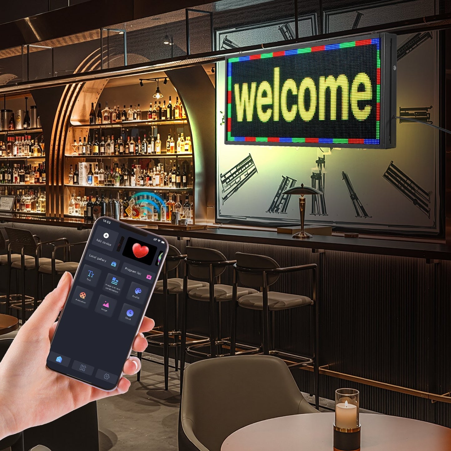 Programmable LED Sign - 27x14 Inch Full-Color Scrolling Display