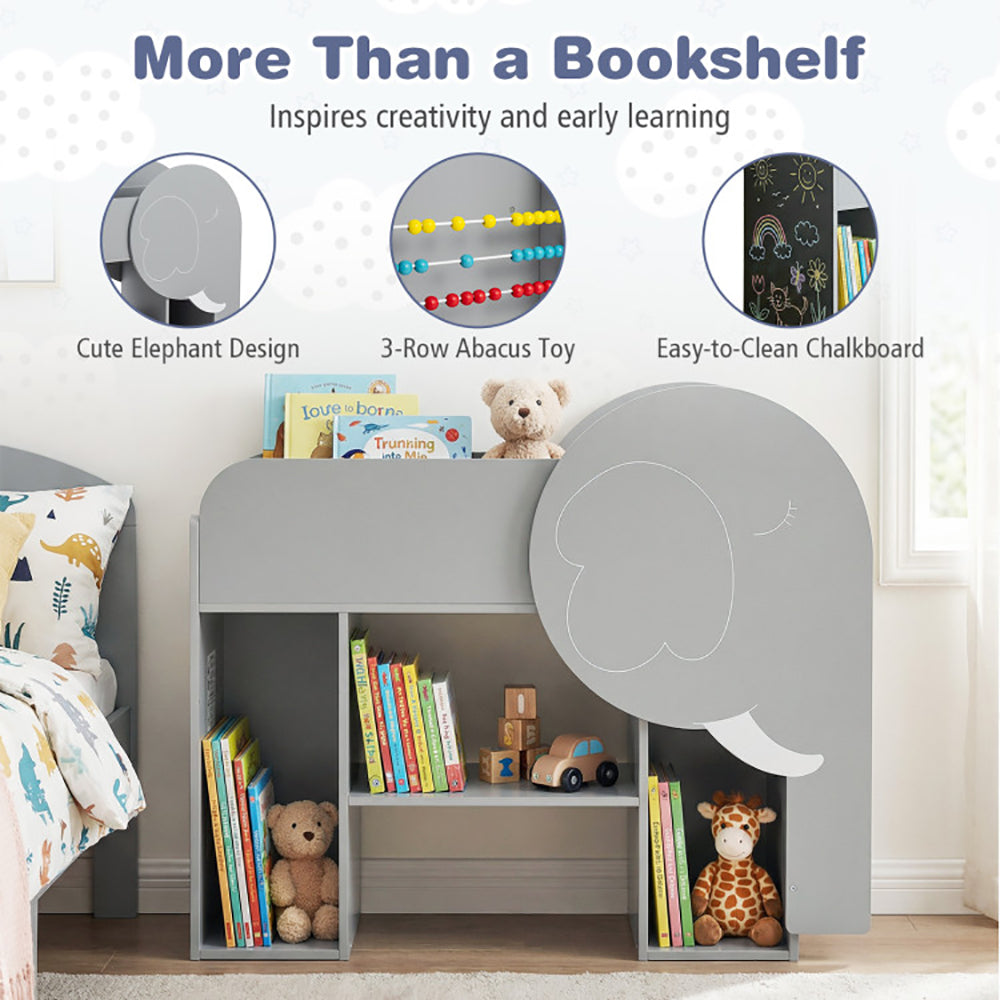 Montessori Bookshelf With Elephant Shape 3-Tier Toddler Toy Storage