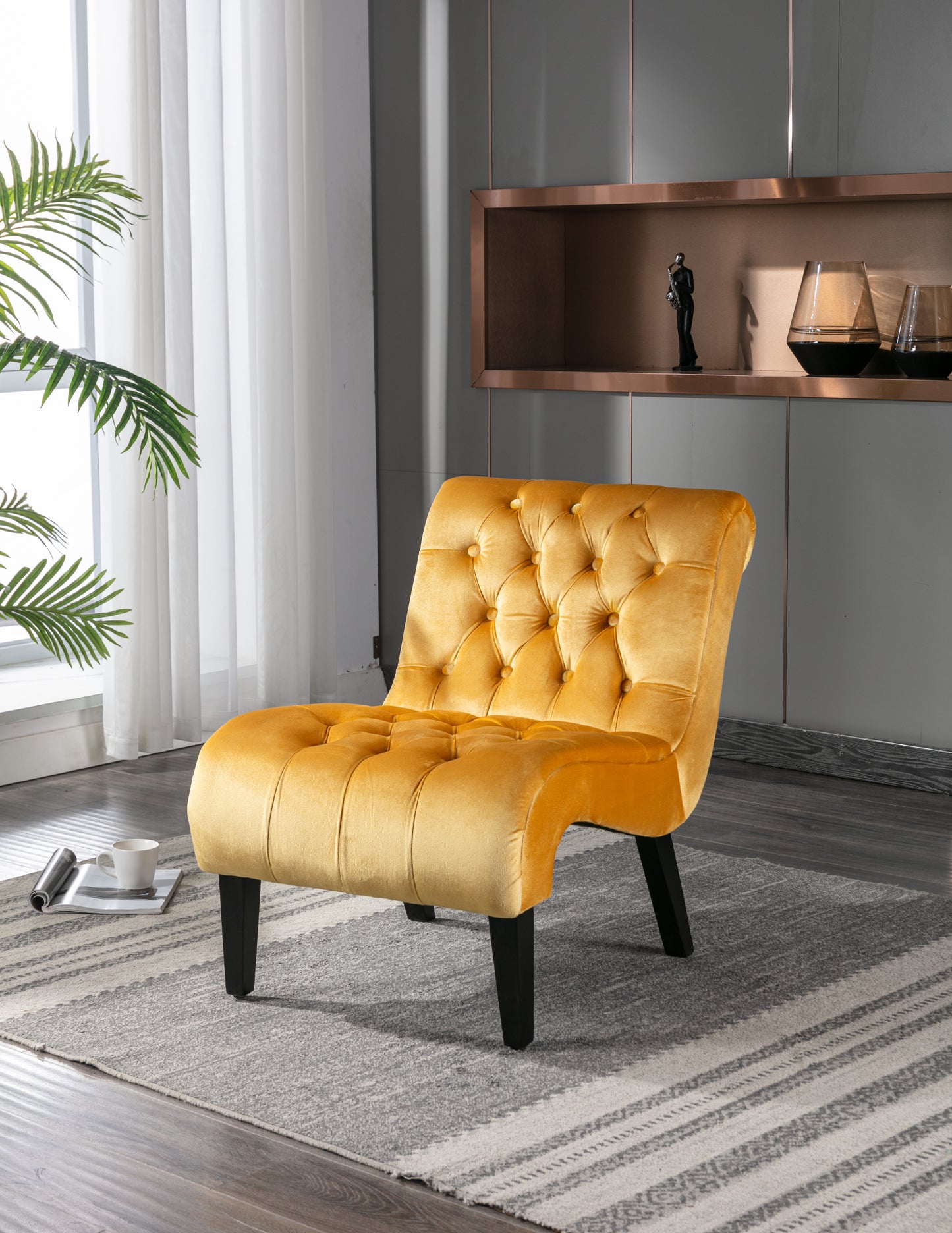 Modern Mustard Velvet Armless Accent Chair - Comfortable Living Room Furniture