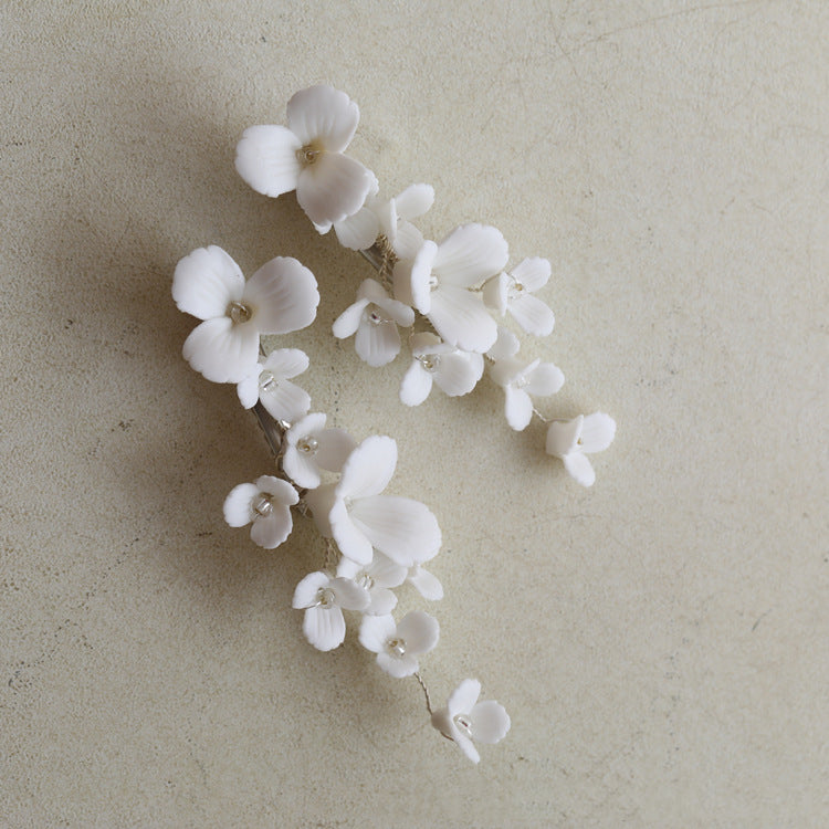 Ceramic Flower Hairpin - Small Delicate Silver Hair Accessory for Women