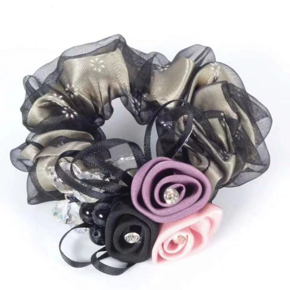 Large Intestine Flower Scrunchies with Rhinestones & Pearls – Hair Accessories for Women
