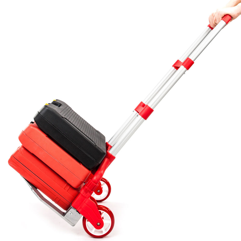 Foldable Aluminum Hand Truck with 165 lbs Capacity - Red Portable Trolley