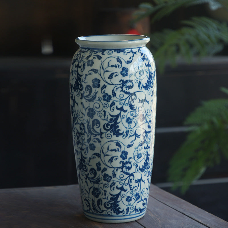 Chinese-Style Blue and White Ceramic Vase - Retro Porcelain Home Decor
