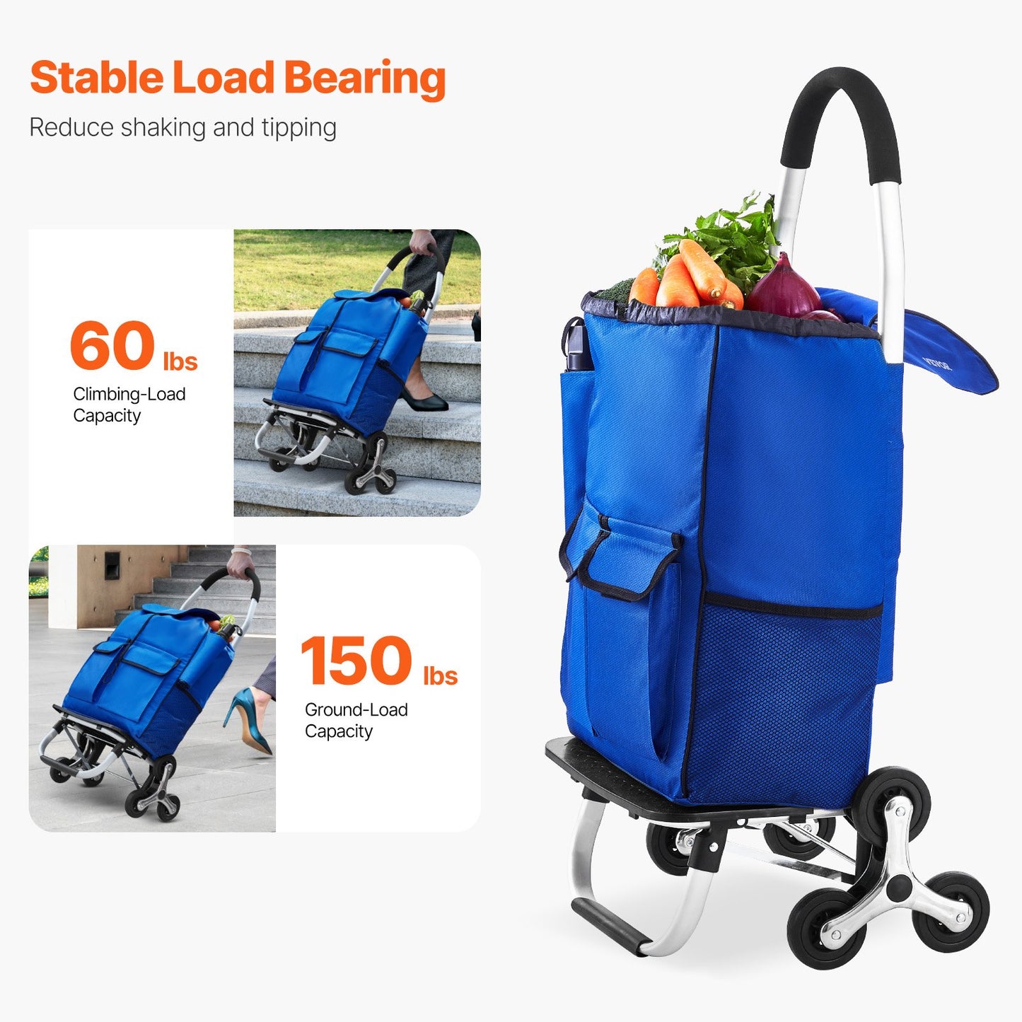 Foldable Stair Climbing Shopping Cart 36L with 6 Wheels & Storage Bag