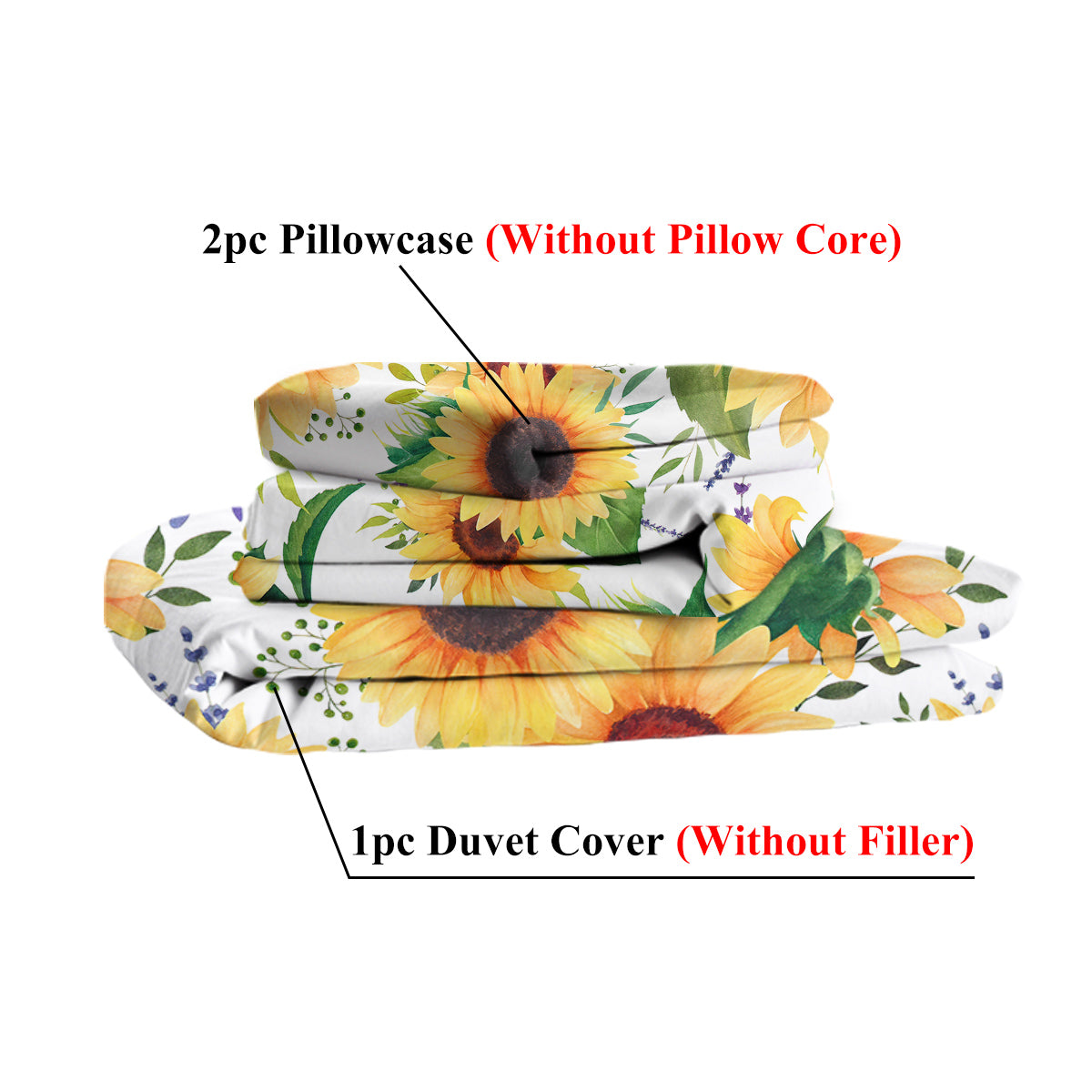 Sunflower Duvet Cover Set - Plant Comforter Cover with Pillowcases - Retro Yellow Flower Bedding