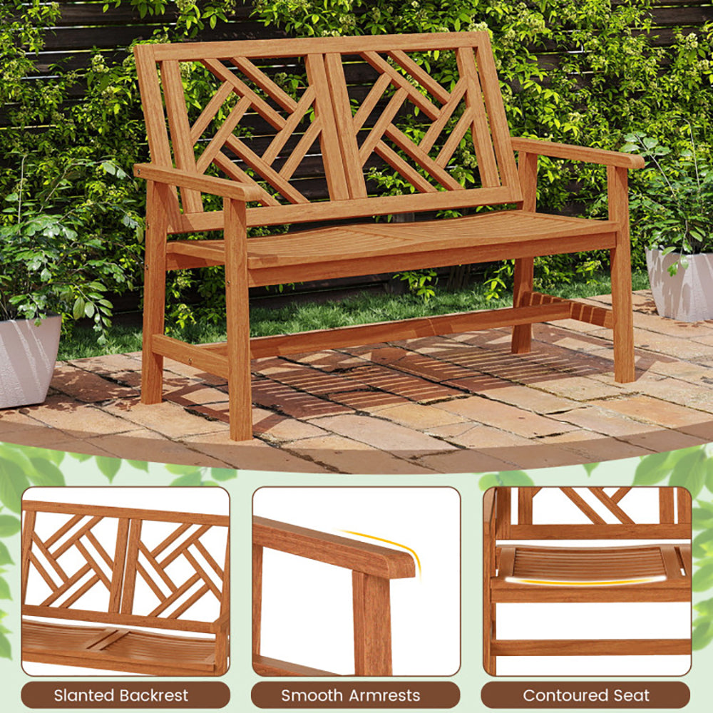 Outdoor Bench Wood 2-Person Patio Loveseat Chair With Geometric
