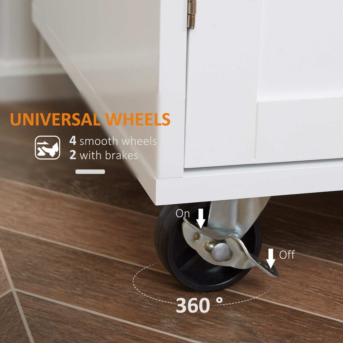 Rolling Kitchen Island Cart with Solid Wood Top & Storage - White