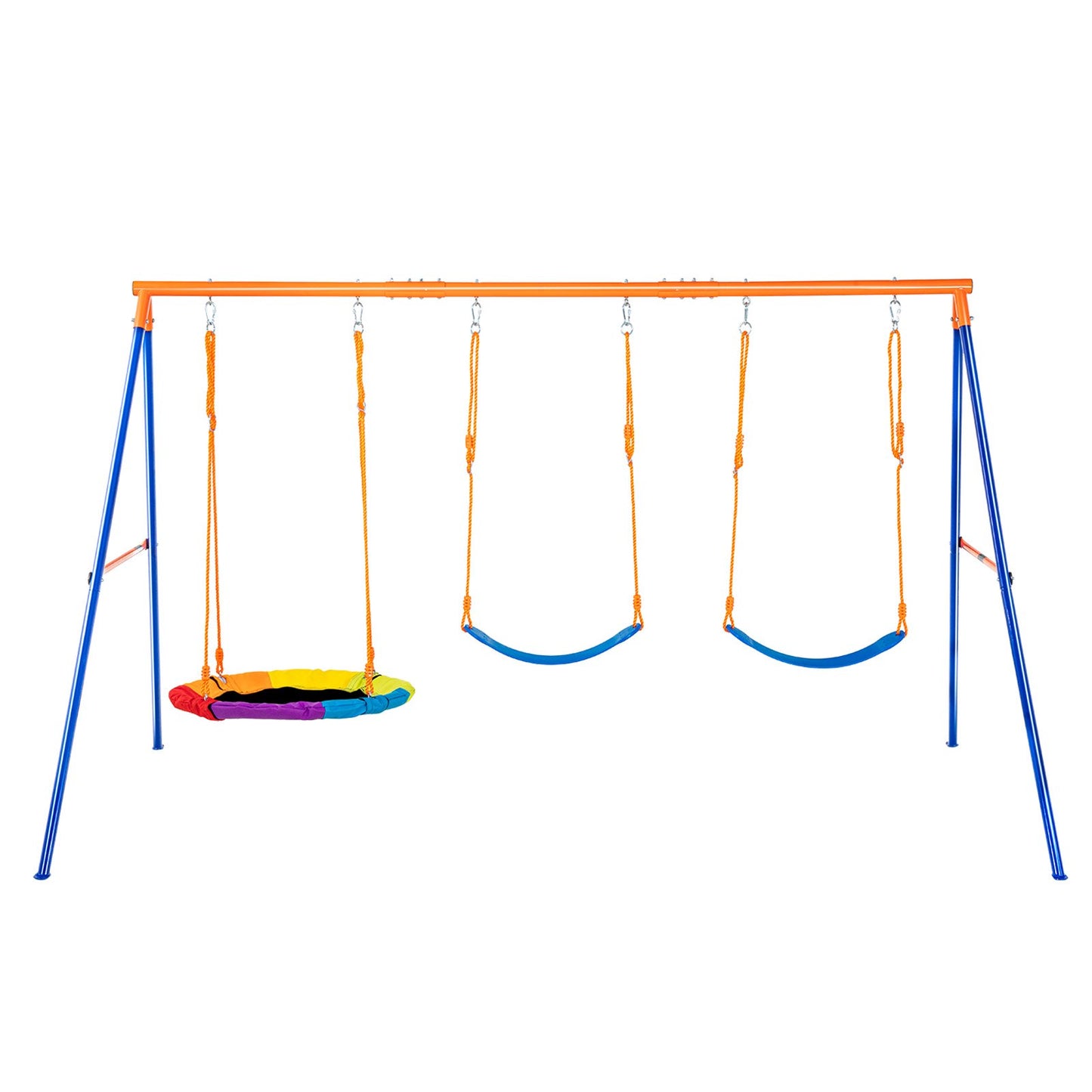 Outdoor Swing Set for Backyard with 2 Seats and Metal Frame - Orange