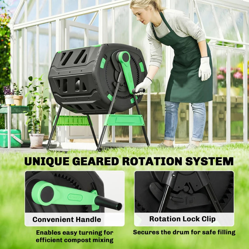 Outdoor Compost Bin 53 Gal Dual Chamber Tumbling Composter with Adjustable Vents - Green