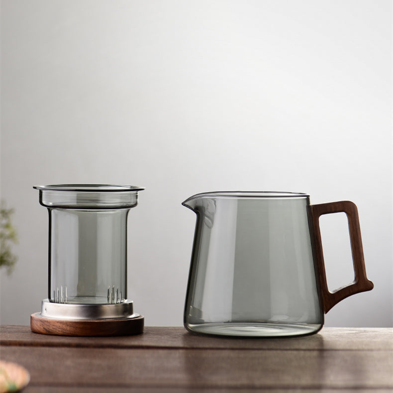 High Temperature Resistant Borosilicate Glass Teapot with Wooden Handle 550ml