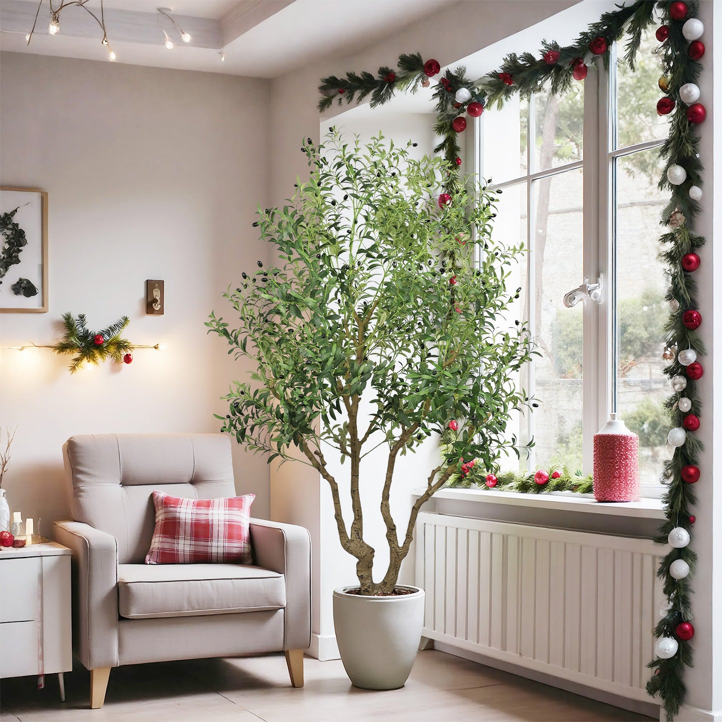 8FT Tall Artificial Olive Tree - Lifelike Faux Potted Plant