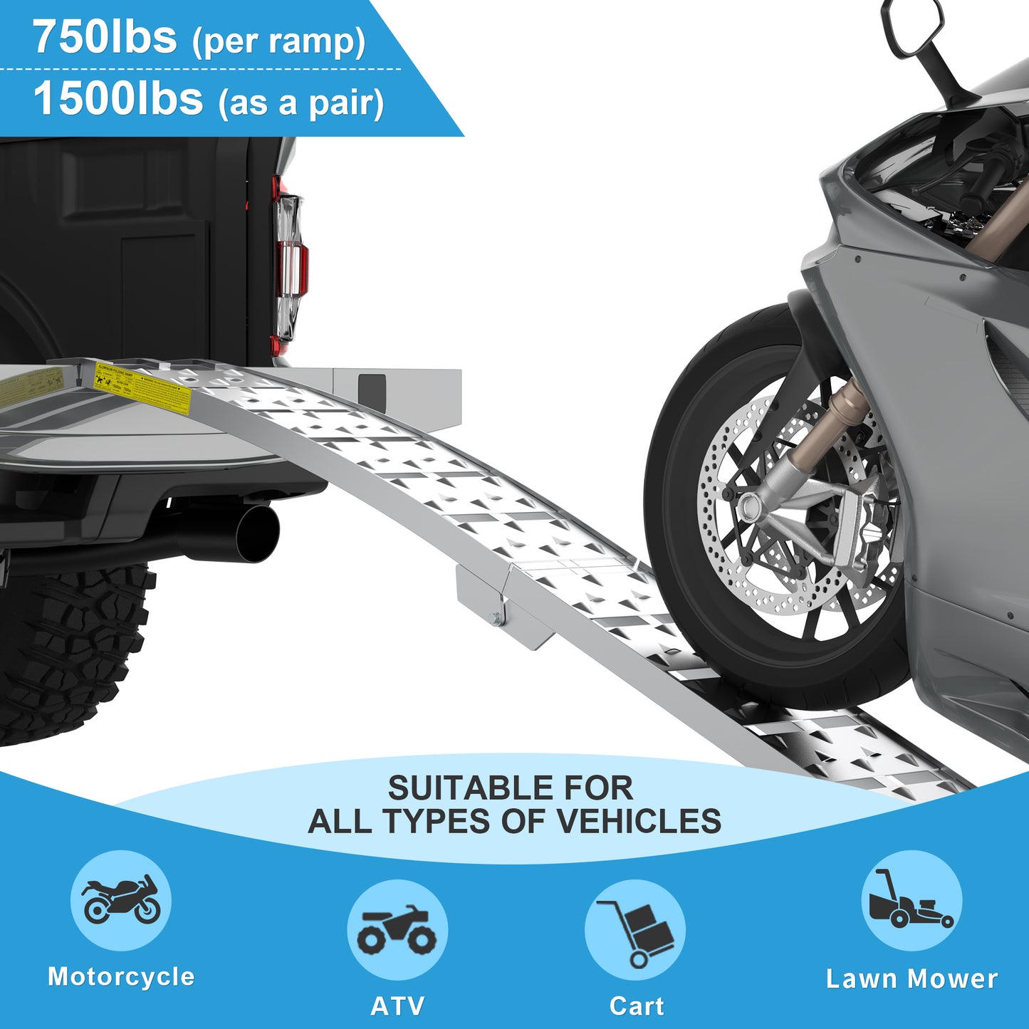 7.5FT Heavy Duty Aluminum Loading Ramp Set For Pickup Truck Beds,