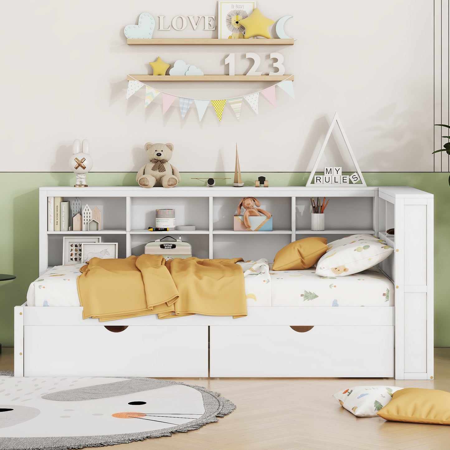 Wooden Twin Size Daybed with Storage Drawers & USB Ports - White