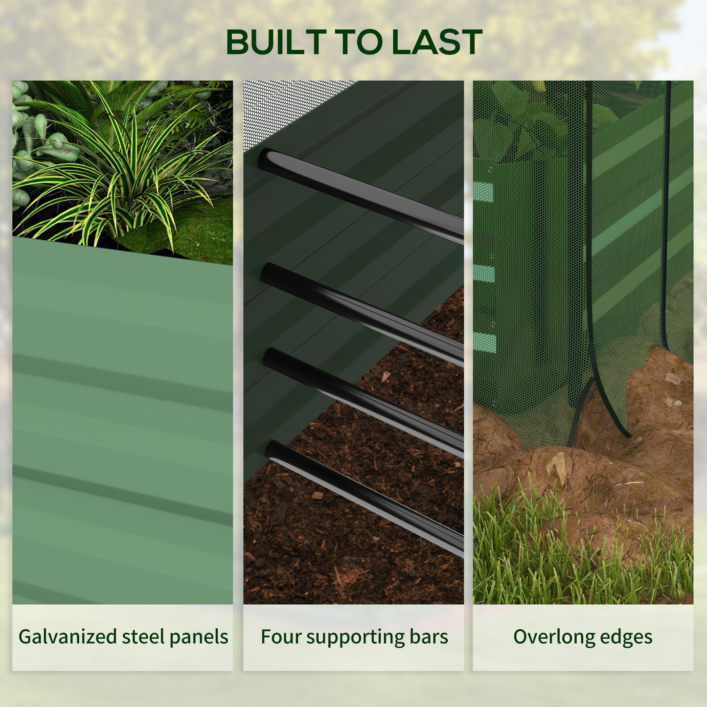 Galvanized Steel Raised Garden Bed with Crop Cage and Shade Cloth - Outdoor Planting Box, Green