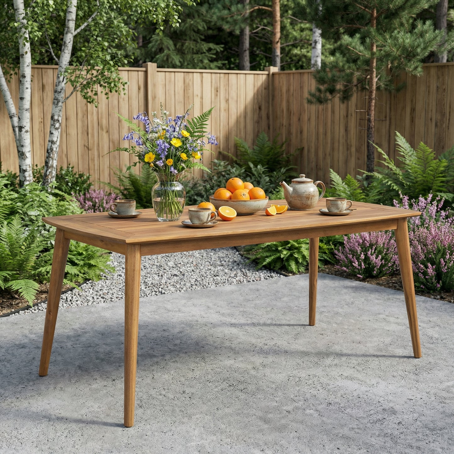 Outdoor Dining Table with Acacia Wood Frame - Teak