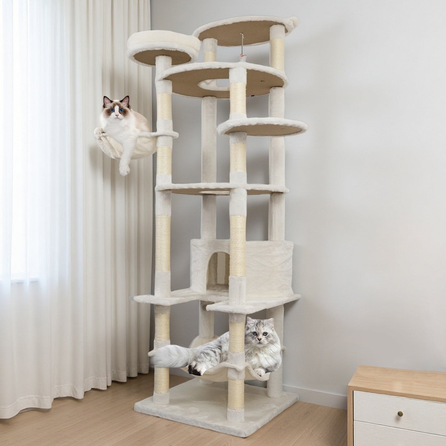 78-Inch Beige Cat Tree Tower with Large Condo, Sisal Scratching Post & Perches