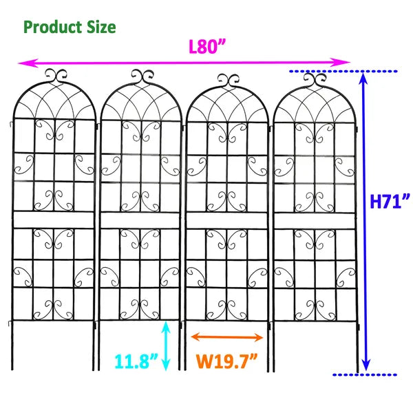 Metal Garden Trellis - 71" x 19.7" Rustproof Support for Climbing Plants