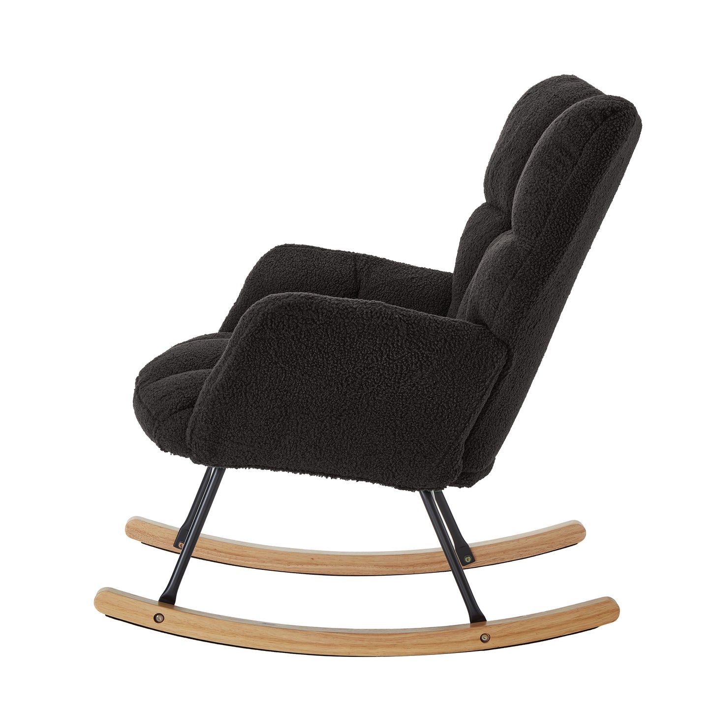 Dark Gray Tufted Teddy Fabric Rocking Chair with Metal Frame