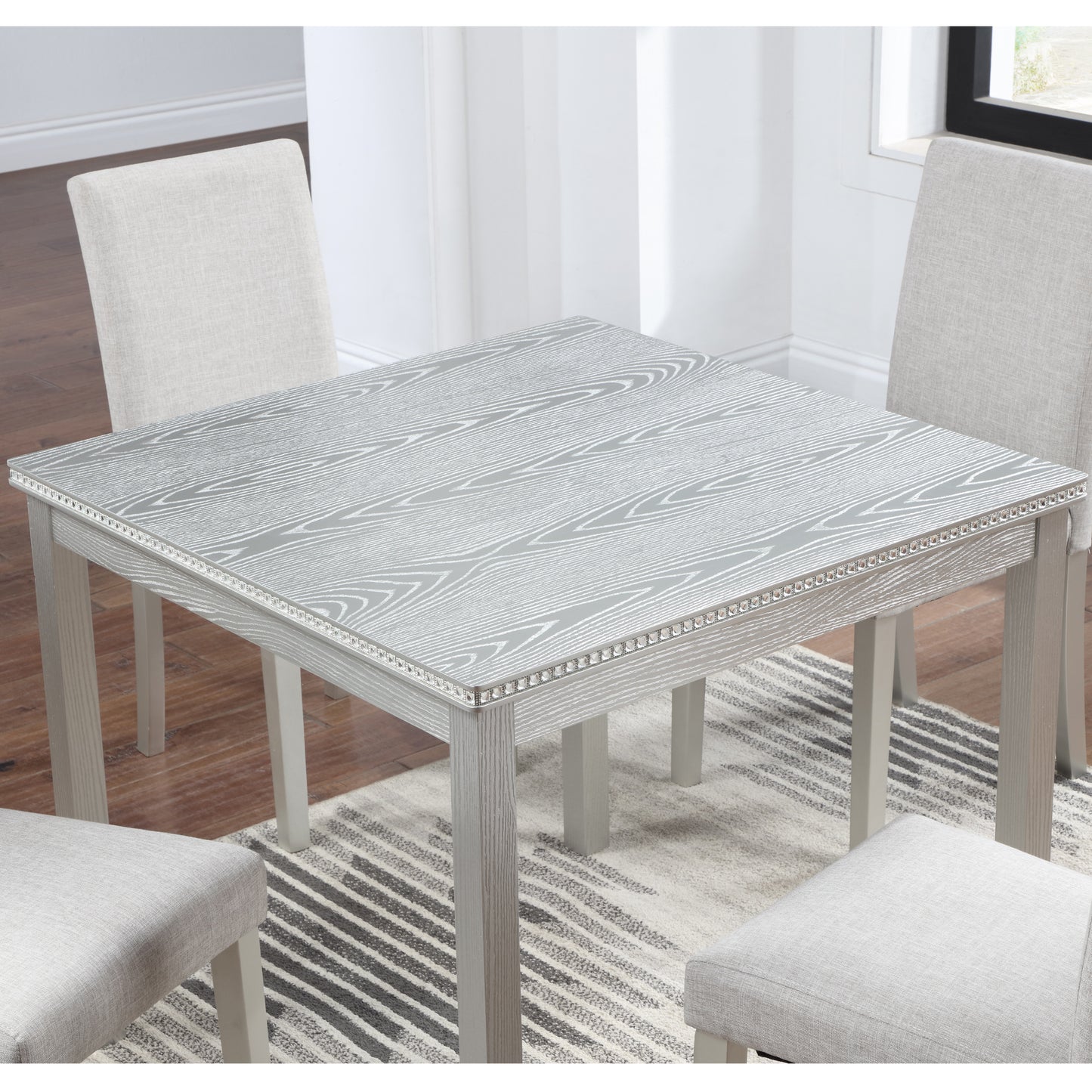 Square Dining Table for 4 - Solid Wood & MDF, Silver Grey