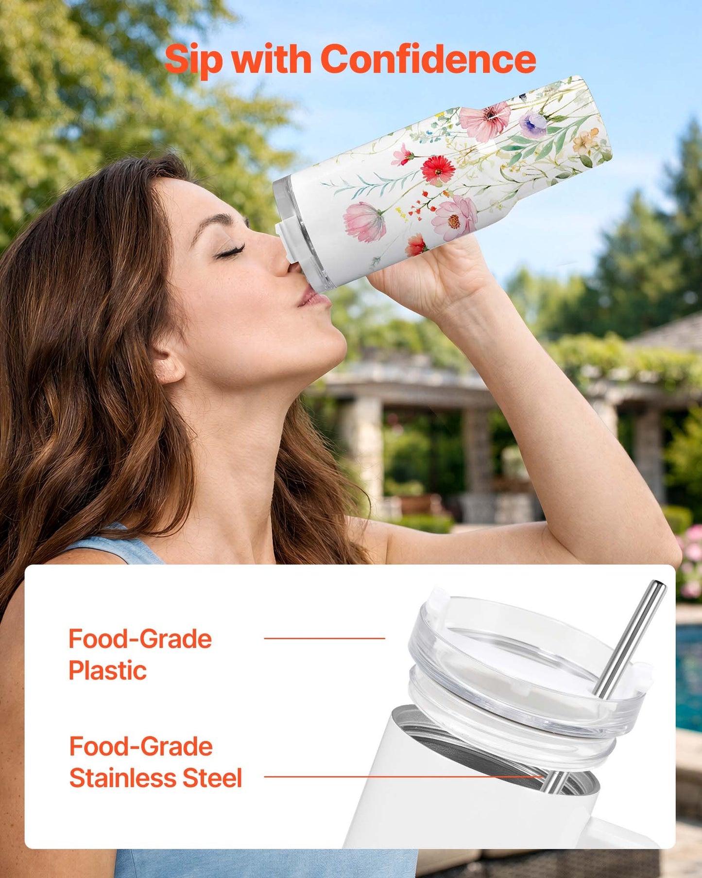 8 Pack 40oz Stainless Steel Sublimation Tumblers with Handles & Lids for DIY Customization