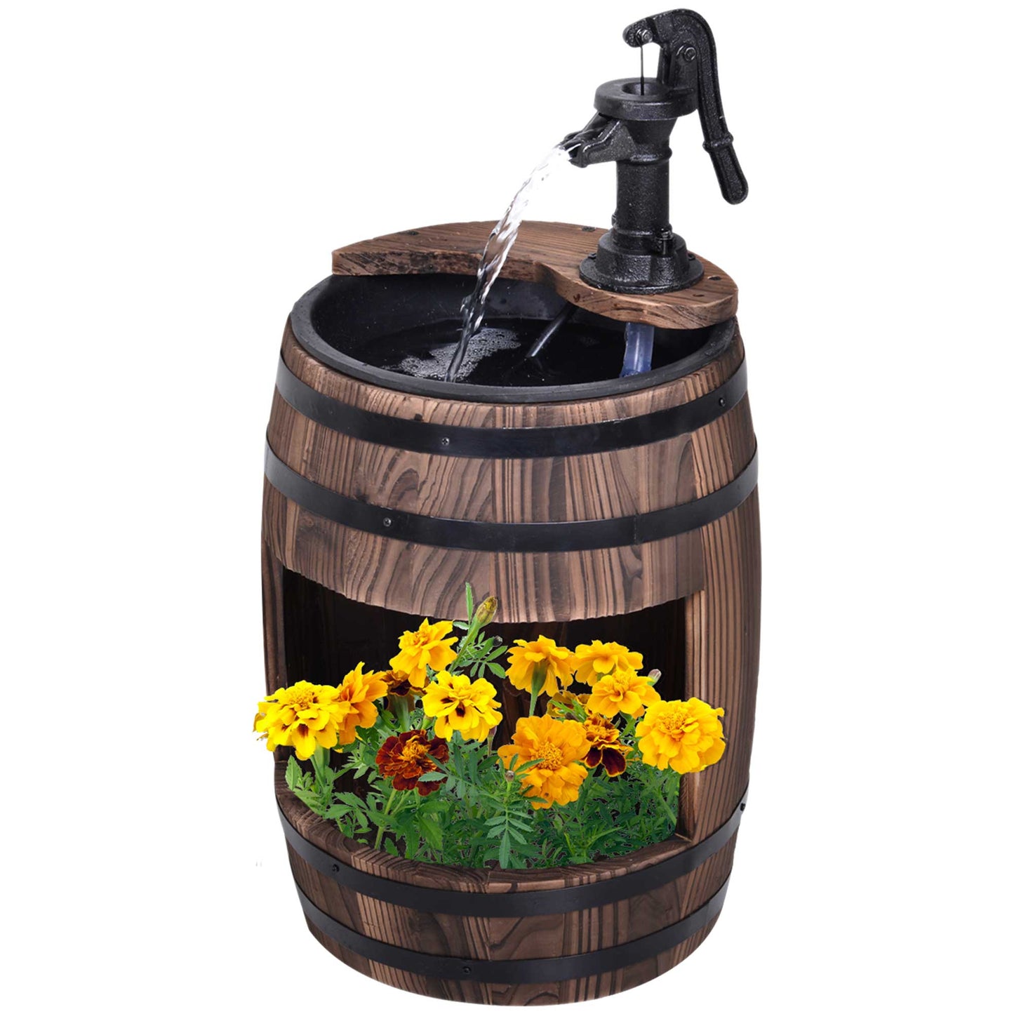 Outdoor Wooden Water Fountain Pump Garden Decor - 23 Inch, Rustic